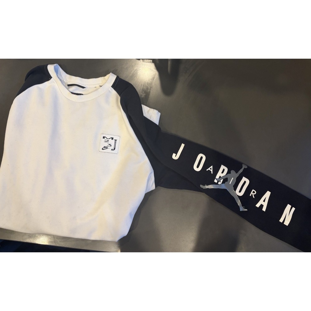 Nike Air Jordan 23 Engineered Men XL White Black Raglan Crewneck Sweatshirt